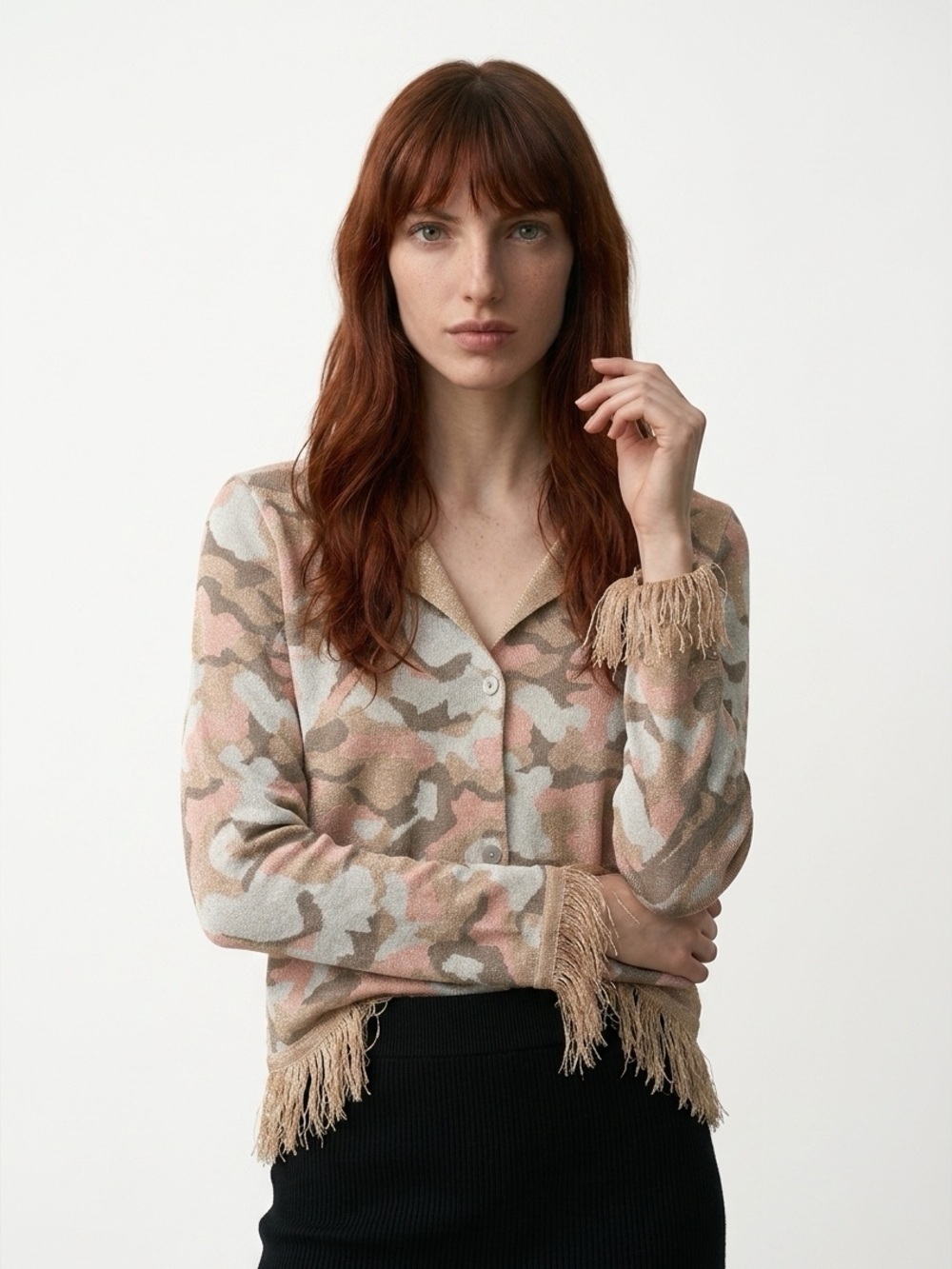 Knit cardigan with fringe